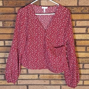 Leith Medium Red Floral Long Sleeve Blouse